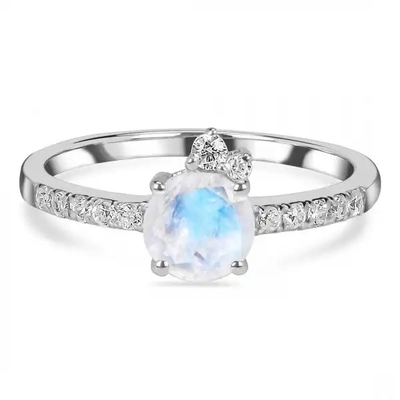 Glamour Hot Fashion Natural Rainbow Moonstone Wanita 925 Sterling Silver Perhiasan Cincin