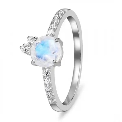 Glamour Hot Fashion Natural Rainbow Moonstone Wanita 925 Sterling Silver Perhiasan Cincin