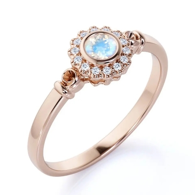 Wanita 925 Sterling Silver Natural Blue Moonstone Cincin Batu Bulan Desain Perhiasan