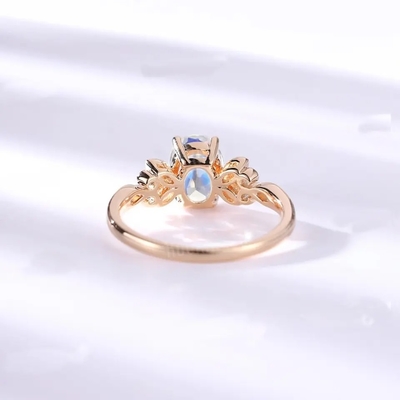 Wanita 925 Sterling Silver Natural Blue Moonstone Cincin Batu Bulan Desain Perhiasan