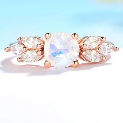 Wanita 925 Sterling Silver Natural Blue Moonstone Cincin Batu Bulan Desain Perhiasan