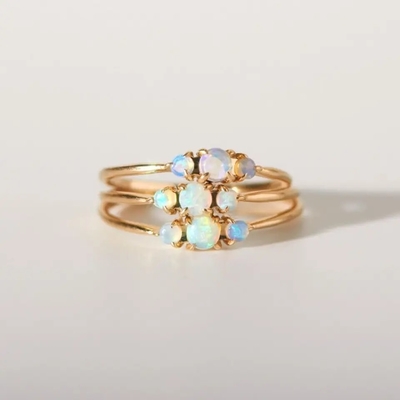 925 Sterling Silver CZ Natural Jewelry Faceted Rainbow Moonstone Tiga Batu Cincin
