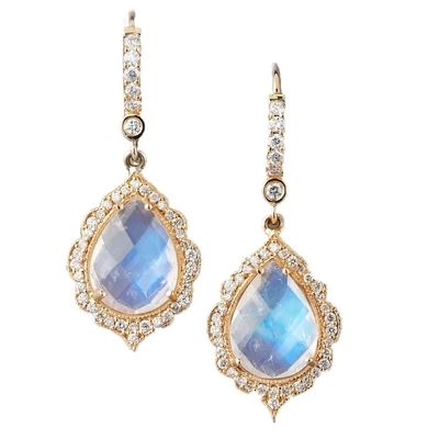 925 Sterling Silver Batu Alam Perhiasan Hexagon Cut Blue Rainbow Moonstone Stud Earrings