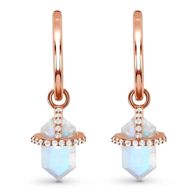 925 Sterling Silver Batu Alam Perhiasan Hexagon Cut Blue Rainbow Moonstone Stud Earrings