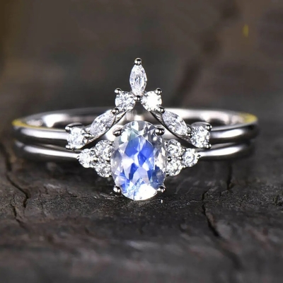 925 Sterling Silver Perhiasan CZ Cincin Mungil Natural Faceted Blue Moonstone Ring