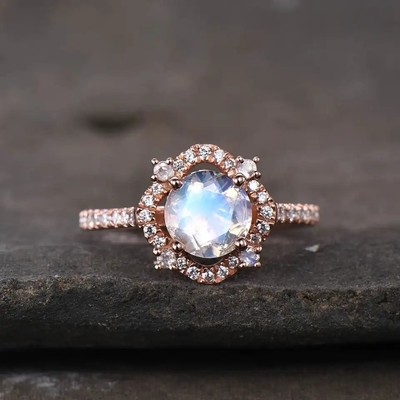 925 Sterling Silver Perhiasan CZ Cincin Mungil Natural Faceted Blue Moonstone Ring