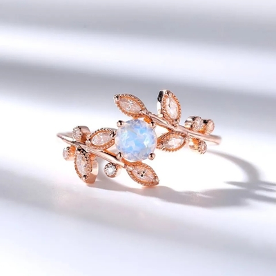 Dekorasi Cocok dengan Cincin Batu Bulan Alami Cincin Perhiasan Perak Sterling 925