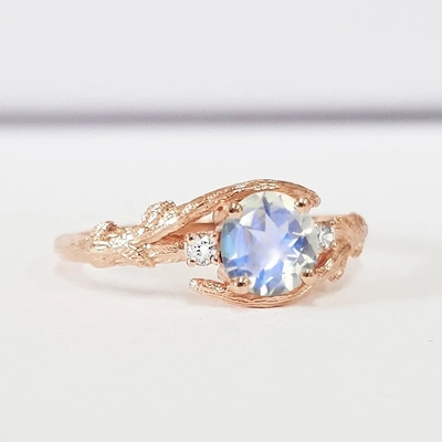 925 Sterling Silver Perhiasan CZ Cincin Mungil Natural Faceted Blue Moonstone Ring