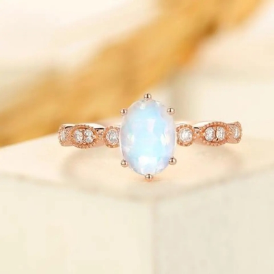 925 Sterling Silver Perhiasan CZ Cincin Mungil Natural Faceted Blue Moonstone Ring