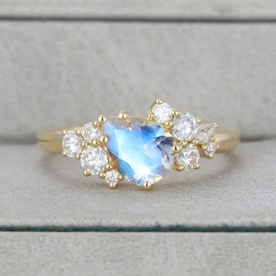 Pear Moonstone Cincin Pertunangan Emas 18 K Cincin Perak Perhiasan Batu Permata Alami