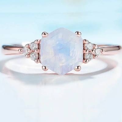 Pear Moonstone Cincin Pertunangan Emas 18 K Cincin Perak Perhiasan Batu Permata Alami