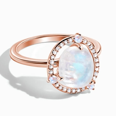 Pear Moonstone Cincin Pertunangan Emas 18 K Cincin Perak Perhiasan Batu Permata Alami