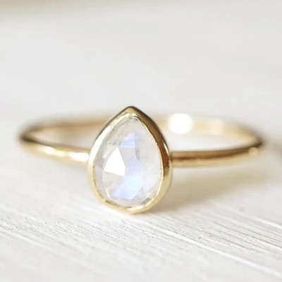 Pear Moonstone Cincin Pertunangan Emas 18 K Cincin Perak Perhiasan Batu Permata Alami