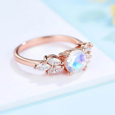 925 Sterling Silver Fashion Design Cincin Moonstone Mungil Cantik