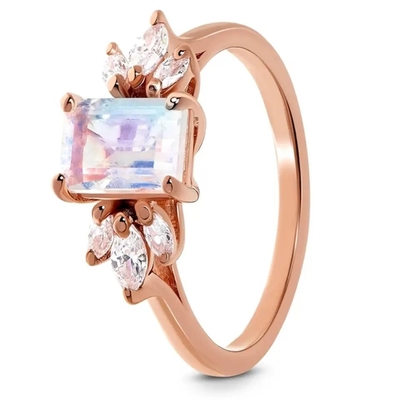 Rainbow Moonstone Engagement Cincin Berlian 925 Sterling Silver