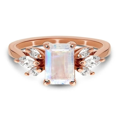 925 Sterling Silver Fashion Design Cincin Moonstone Mungil Cantik