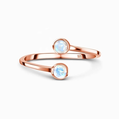 White Gold Oval Moonstone Art Deco Set Cincin Pertunangan Unik 925 Sterling Silver