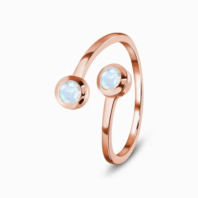 Adjustable 925 Sterling Silver Faceted Rainbow Moonstone Perhiasan Bentuk Bulat