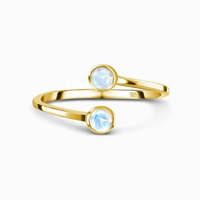 Adjustable 925 Sterling Silver Faceted Rainbow Moonstone Perhiasan Bentuk Bulat
