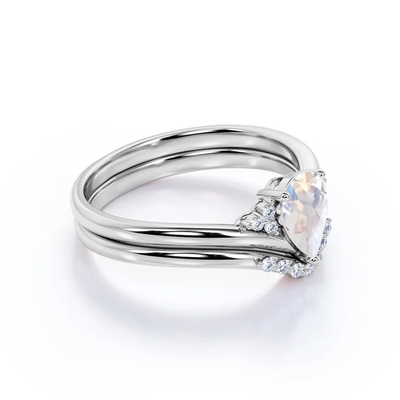 White Gold Plated Emerald Cut Blue Moonstone Engagement Rings Sterling Silver