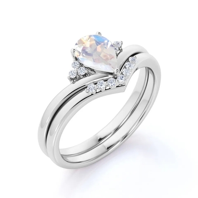 Natural Moonstone Gemstones 925 Silver Anniversary Jewelry Rings Asli Pear Cut
