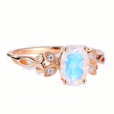 Fashion Perhiasan Asli Biru Batu Bulan Cincin 925 Sterling Silver Disepuh Rose Gold