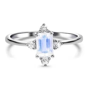 Rainbow Moonstone Engagement Cincin Berlian 925 Sterling Silver