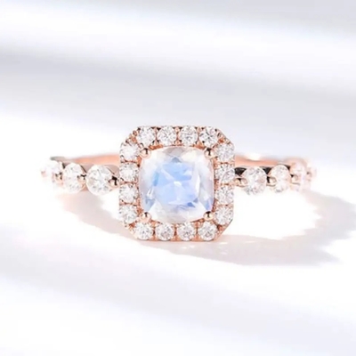 Cincin Perak Sterling 925 Padat Yang Indah, Cincin Batu Permata Oval Cut Moonstone Untuk Anak Perempuan