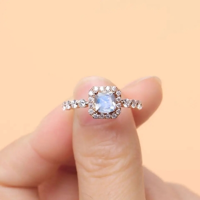 Cincin Perak Sterling 925 Padat Yang Indah, Cincin Batu Permata Oval Cut Moonstone Untuk Anak Perempuan