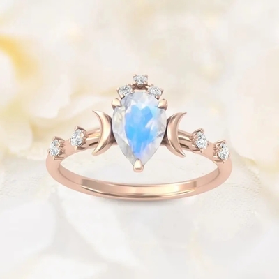 Natural Moonstone Gemstones 925 Silver Anniversary Jewelry Rings Asli Pear Cut