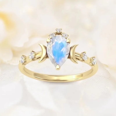 Natural Moonstone Gemstones 925 Silver Anniversary Jewelry Rings Asli Pear Cut
