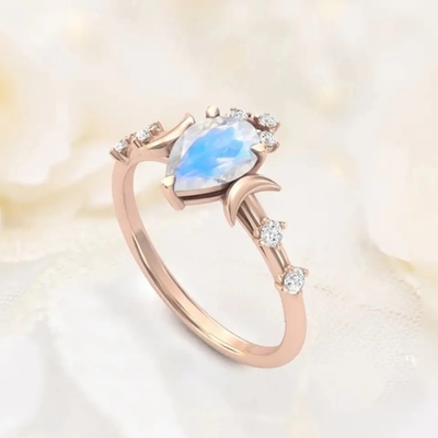 Natural Moonstone Gemstones 925 Silver Anniversary Jewelry Rings Asli Pear Cut