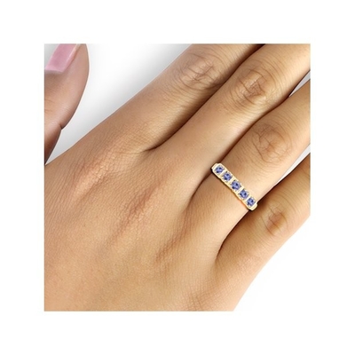 1/2 Karat T.G.W. Tanzanite 14kt Emas di atas Cincin Pertunangan Berlian Perak 5-Batu Sterling