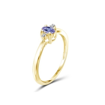 0,25 Karat Tanzanite 0,925 Sterling Perhiasan Cincin Perak dengan Aksen Berlian Putih