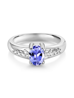 0,25 Karat Tanzanite Dengan Perhiasan Cincin Perak Sterling dengan Aksen Berlian Putih