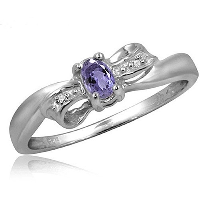 0,25 Karat Tanzanite Dengan Perhiasan Cincin Perak Sterling dengan Aksen Berlian Putih