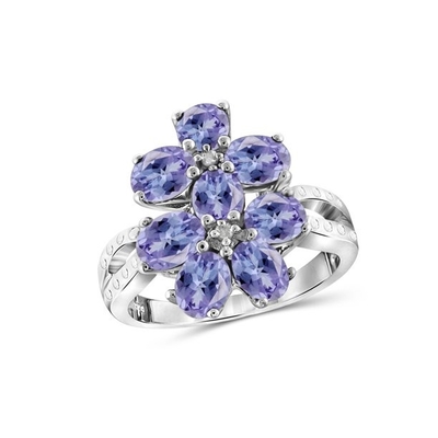 Cincin Pertunangan 1 Karat Tanzanite Dan Aksen Berlian Putih Sterling Silver
