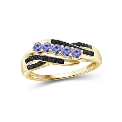 Cincin Pertunangan 1 Karat Tanzanite Dan Aksen Berlian Putih Sterling Silver