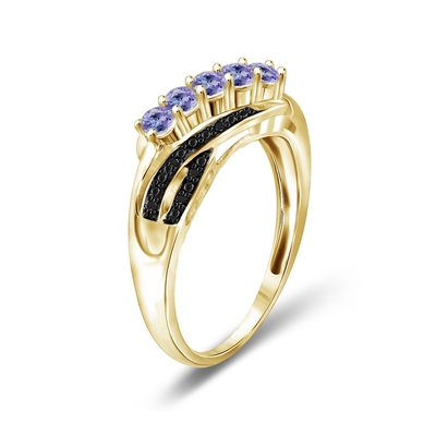 Cincin Pertunangan 1 Karat Tanzanite Dan Aksen Berlian Putih Sterling Silver