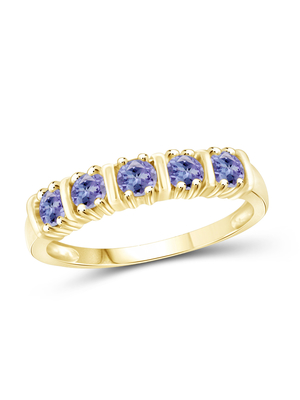 Cincin Pertunangan 1 Karat Tanzanite Dan Aksen Berlian Putih Sterling Silver