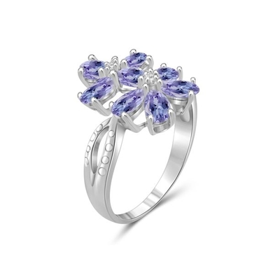 Cincin Pertunangan 1 Karat Tanzanite Dan Aksen Berlian Putih Sterling Silver