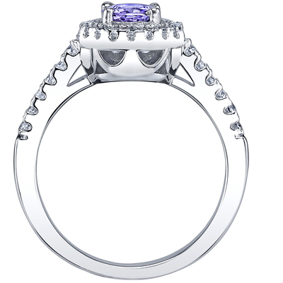 Cincin Segi Delapan Tanzanite Persegi Panjang 1 karat dalam Perak Sterling- Pelapisan Emas Putih 18K di atas Perak