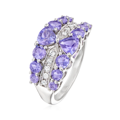 Ross-Simons 2.50 karat. t.w. Tanzanite dan .20 ct. t.w. Cincin Zirkon Putih dalam Perak Sterling