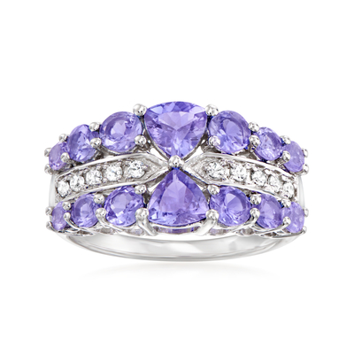 Ross-Simons 2.50 karat. t.w. Tanzanite dan .20 ct. t.w. Cincin Zirkon Putih dalam Perak Sterling