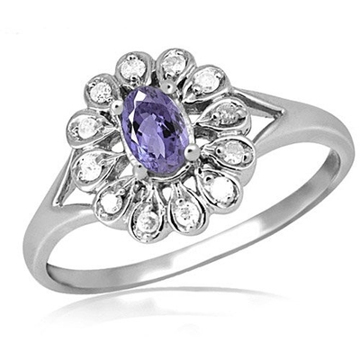 Klub Perhiasan 1/4 Karat T.G.W. Tanzanite Dan Cincin Perak Beraksen Berlian Putih