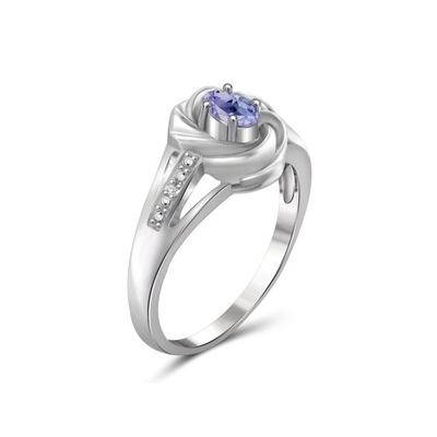 1.25 Karat 4 Prong Ovate Natural Tanzanite Dan Accent White Diamond Sterling Silver Ring