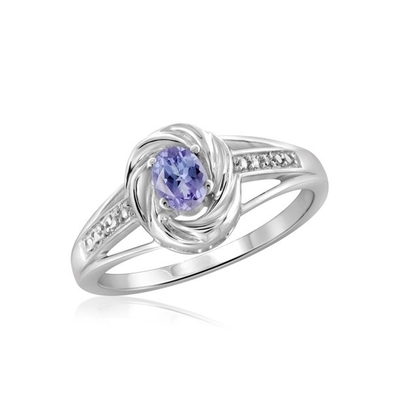1.25 Karat 4 Prong Ovate Natural Tanzanite Dan Accent White Diamond Sterling Silver Ring