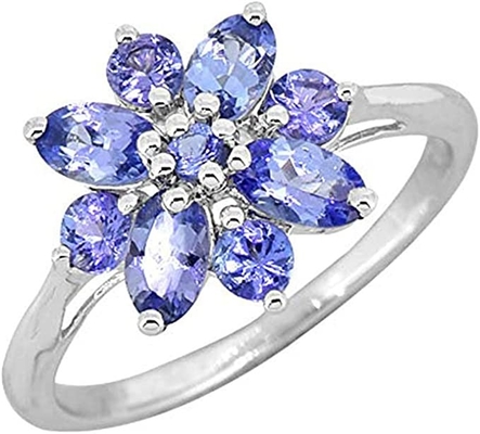 0,25 Karat Tanzanite Dengan Perhiasan Cincin Perak Sterling dengan Aksen Berlian Putih