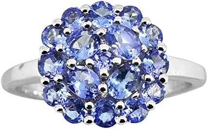 0,25 Karat Tanzanite Dengan Perhiasan Cincin Perak Sterling dengan Aksen Berlian Putih