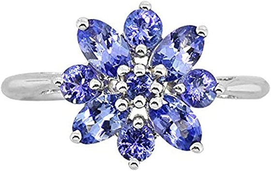 0,25 Karat Tanzanite Dengan Perhiasan Cincin Perak Sterling dengan Aksen Berlian Putih